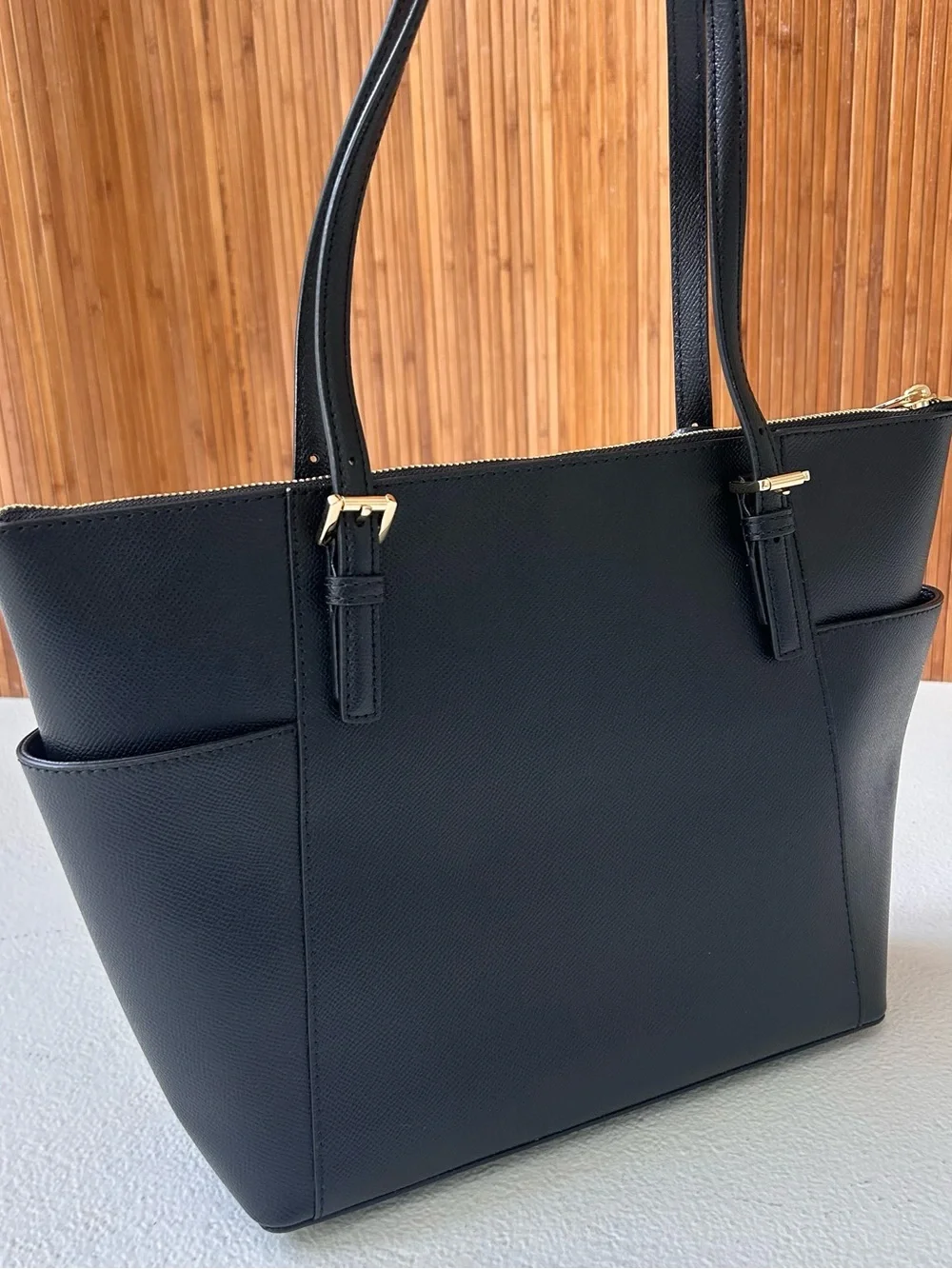 Michael Kors Black Saffiano Leather Structured Tote with Gold Hardware